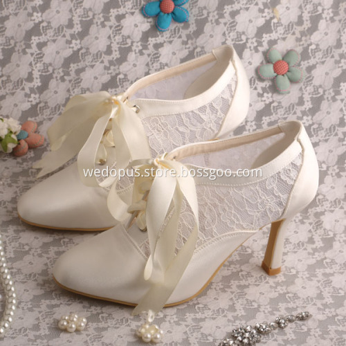 Ivory Lace up Wedding Shoes Bridal High Heel